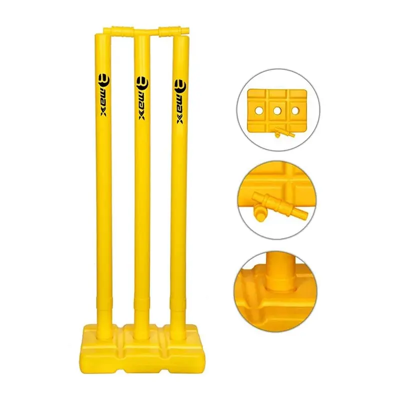 Rmax Plastic Cricket Stumps Set (3 Stumps + 2 Bails + 1 Stand) | Kibi Sports
