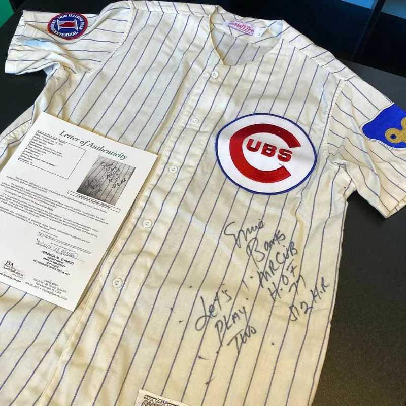 Stunning Ernie Banks "Let's Play Two" Signed Inscribed Chicago Cubs Jersey JSA