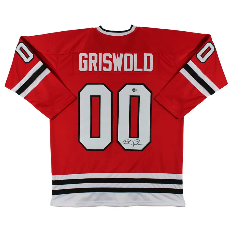 Chevy Chase Christmas Vacation Signed Red Griswold Hockey Jersey BAS #WZ44493