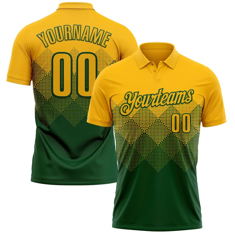 Custom Gold Green 3D Gradient Square Shape Performance Polo Shirt