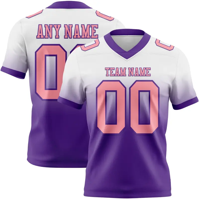 Custom White Medium Pink-Purple Mesh Authentic Fade Fashion Football Jersey