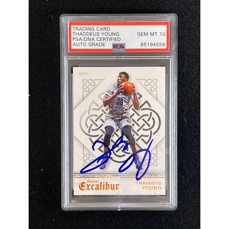 2015-16 Panini Excalibur #18 Thaddeus Young Signed Card AUTO 10 PSA Slabbed Nets