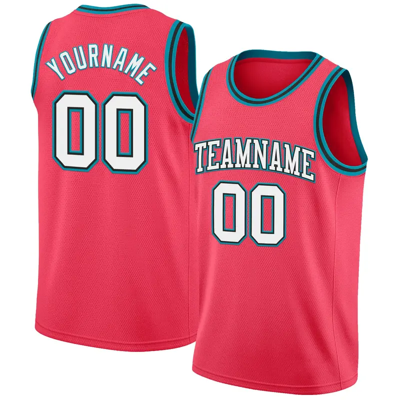 Custom Neon Pink White Black-Teal Authentic Basketball Jersey