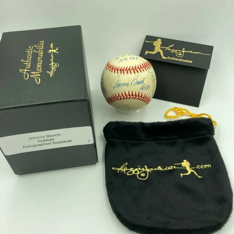 Johnny Bench Signed Heavily Inscribed Career STAT Baseball Reggie Jackson COA