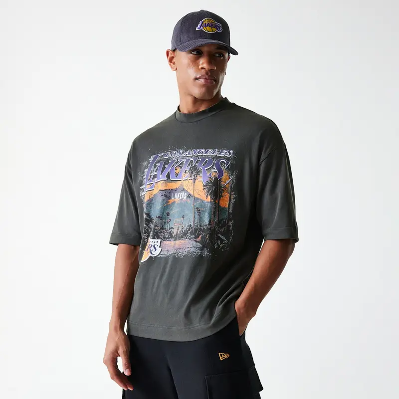 New Era - NBA WASHED GRPHC TEE - Los Angeles Lakers - Grey