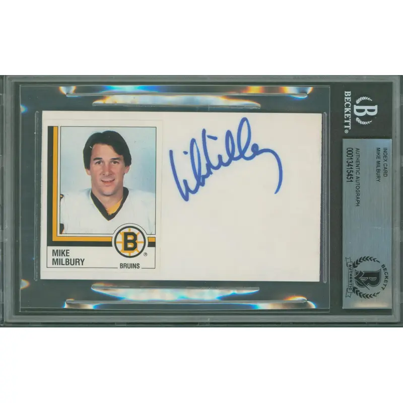 Bruins Mike Milbury Authentic Signed 3x5 Index Card Autographed BAS Slabbed