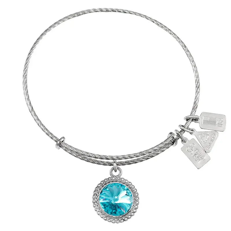 December Birthstone Sterling Silver Charm Bangle