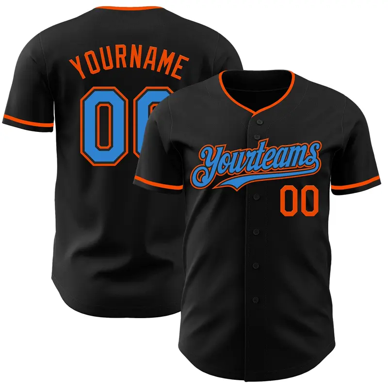 Custom Black Electric Blue-Orange Authentic Baseball Jersey