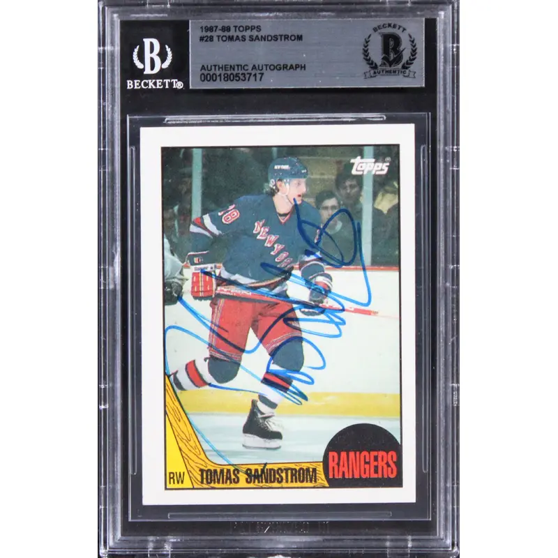 Rangers Tomas Sandstrom Authentic Signed 1987 Topps #28 Card BAS Slabbed
