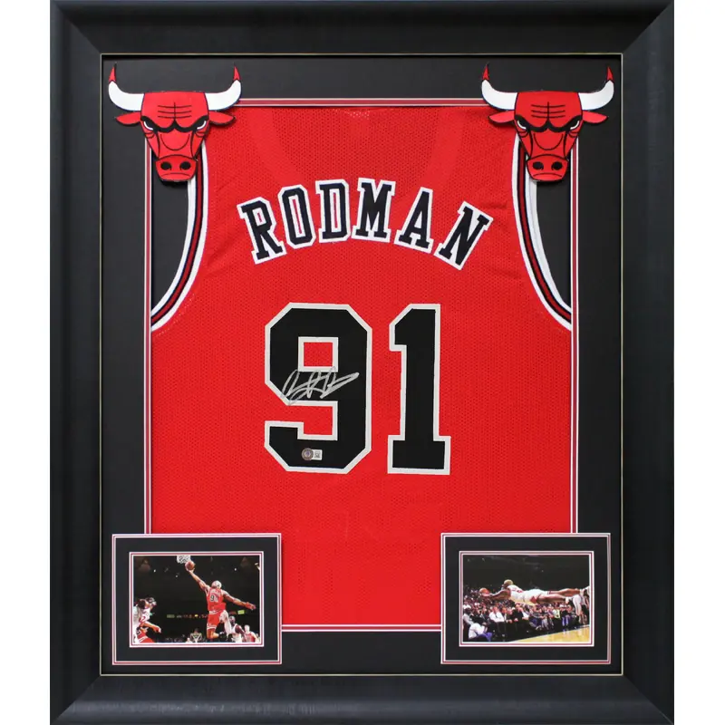 Dennis Rodman Authentic Signed Red Pro Style Framed Jersey BAS Witnessed