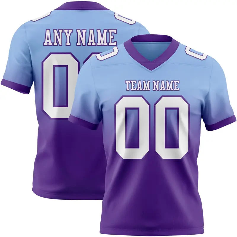 Custom Light Blue White-Purple Mesh Authentic Fade Fashion Football Jersey