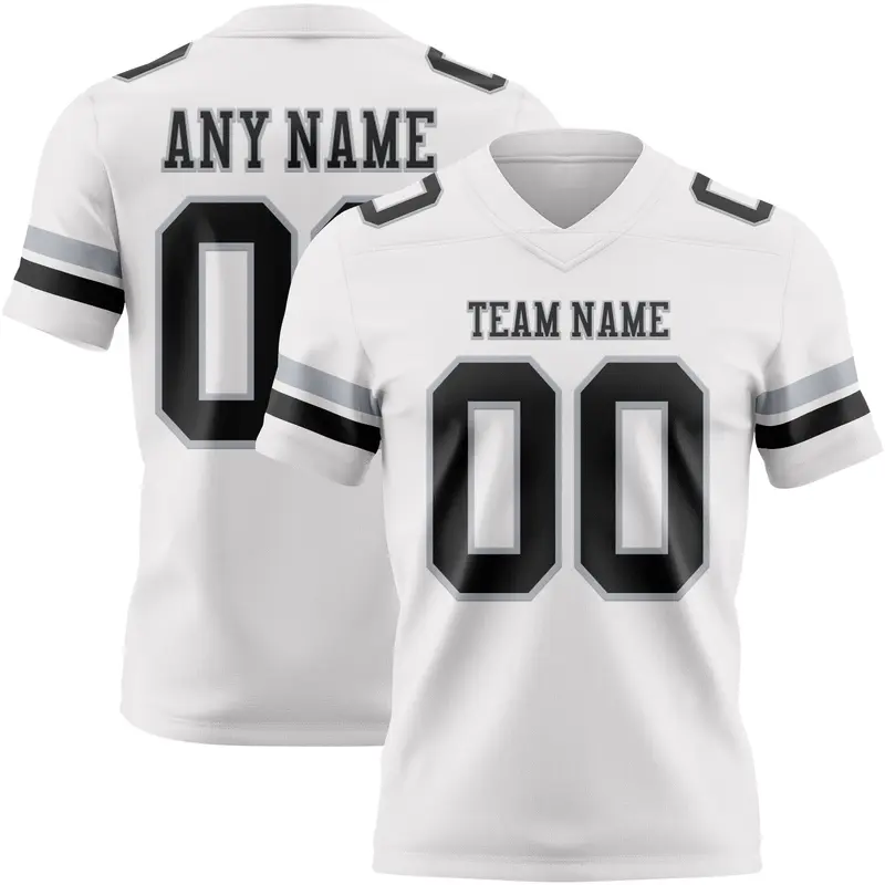 Custom White Black-Gray Mesh Authentic Football Jersey