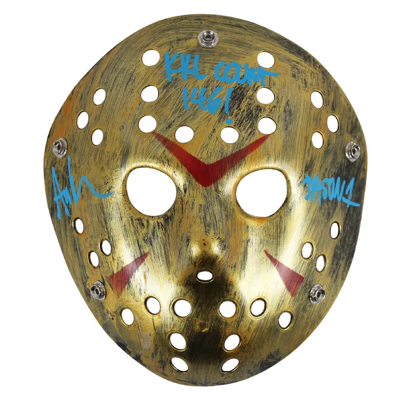 Ari Lehman Friday The 13th "146 Kill Count" Signed Gold Jason Mask BAS #BB57545