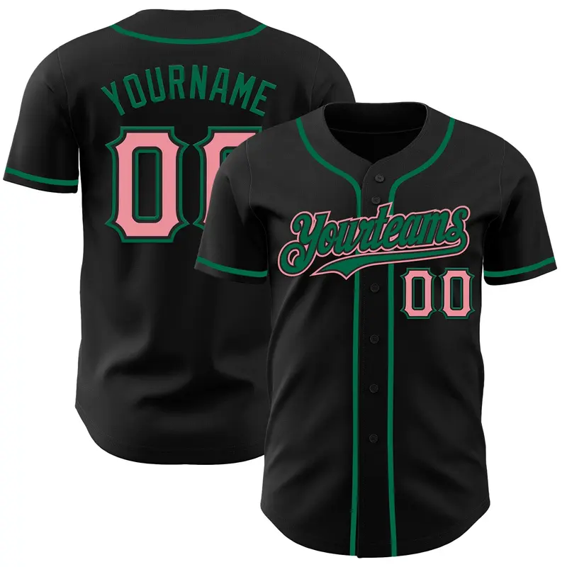 Custom Black Medium Pink-Kelly Green Authentic Baseball Jersey
