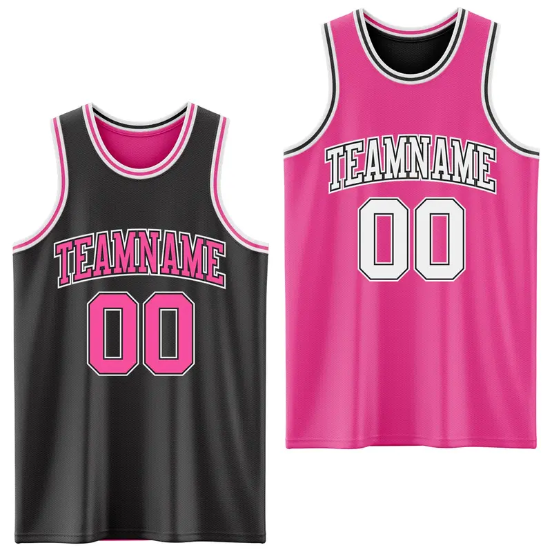 Custom Reversible Black Pink-White Double Side Sublimation Basketball Suit Jersey