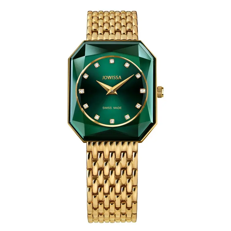 FACET RADIANT, Princess-Cut, Gold Plated Swiss Quartz Watch, 15mm Band - Green Dial