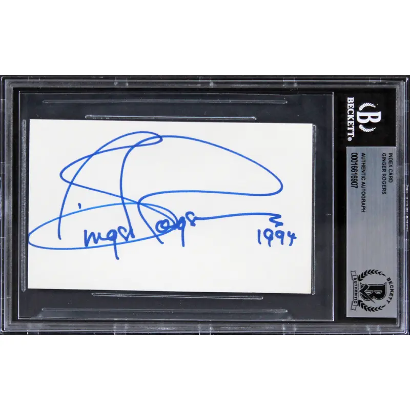 Ginger Rogers Kitty Foyle "1994" Authentic Signed 3x5 Index Card BAS Slabbed