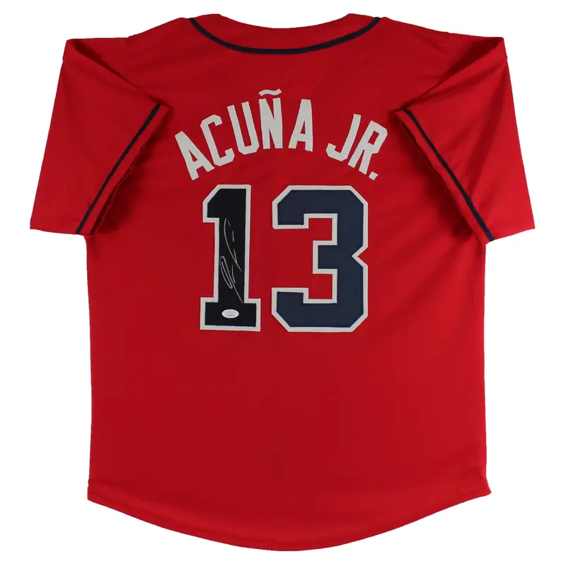 Ronald Acuna Jr. Authentic Signed Red Pro Style Jersey Autographed JSA Witness