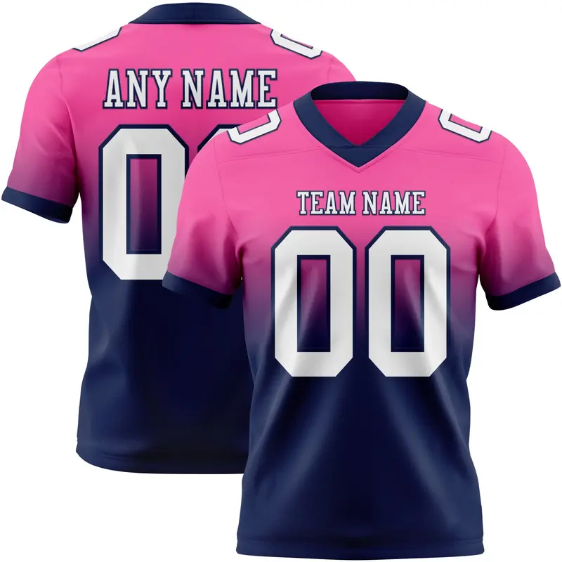 Custom Pink White-Navy Mesh Authentic Fade Fashion Football Jersey