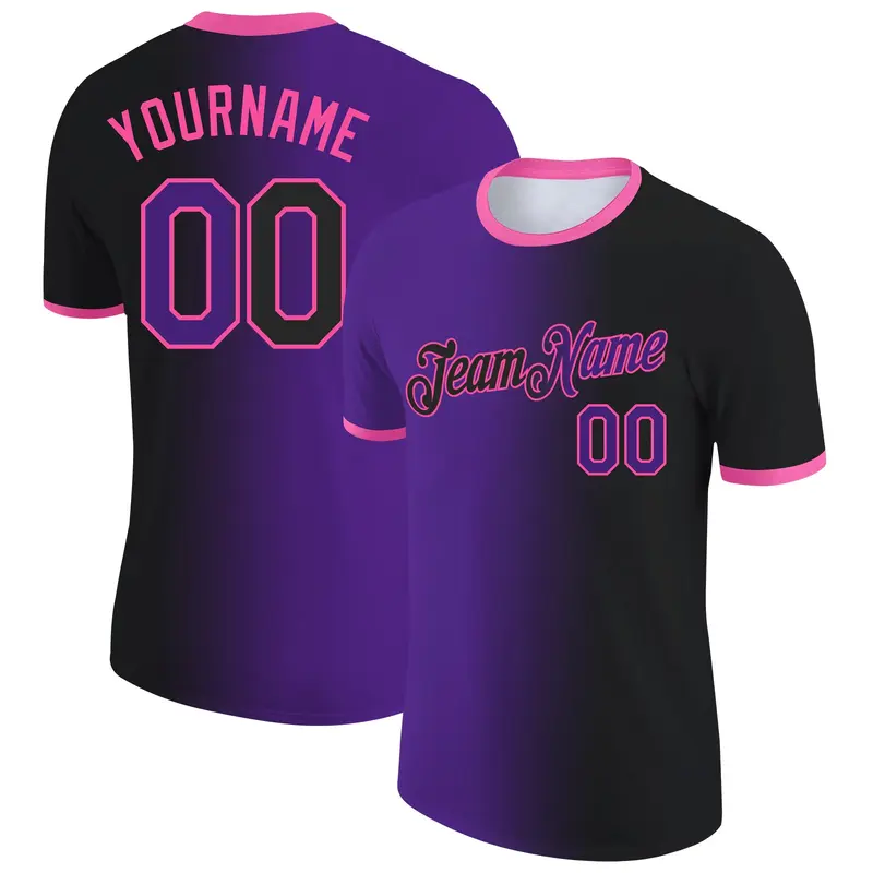 Custom Black Purple-Pink Gradient Fashion Performance T-Shirt