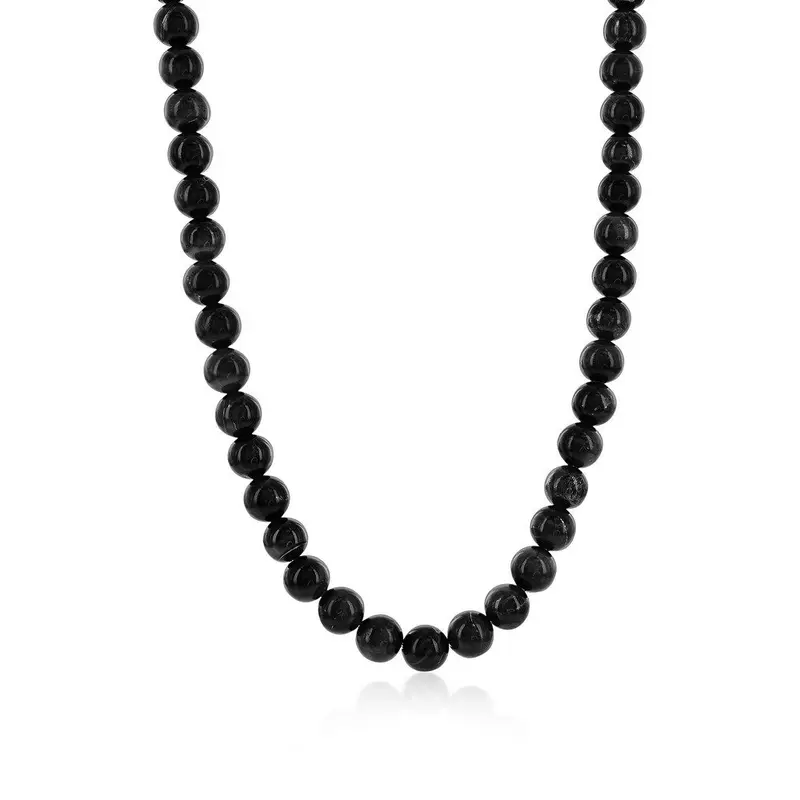 Stainless Steel, 8mm Bead Necklace - Onyx