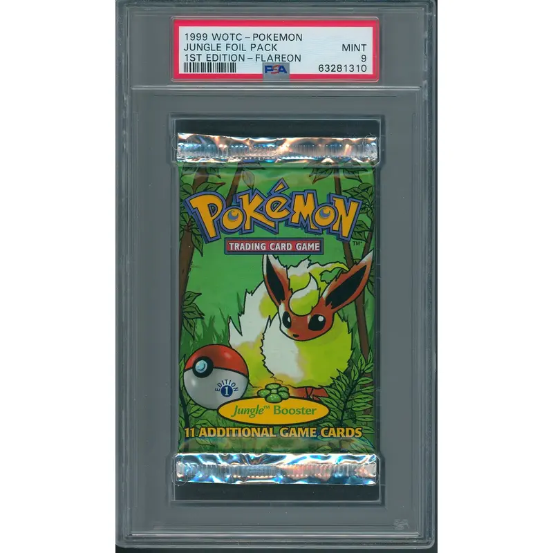 1999 WOTC Pokemon Jungle Unopened 1st Edition Foil Pack Flareon PSA 9 *1310