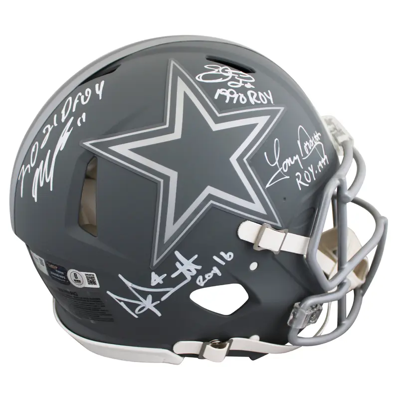 Cowboys Prescott, Smith, Parsons +1 Signed Slate F/S Speed Proline Helmet BAS W