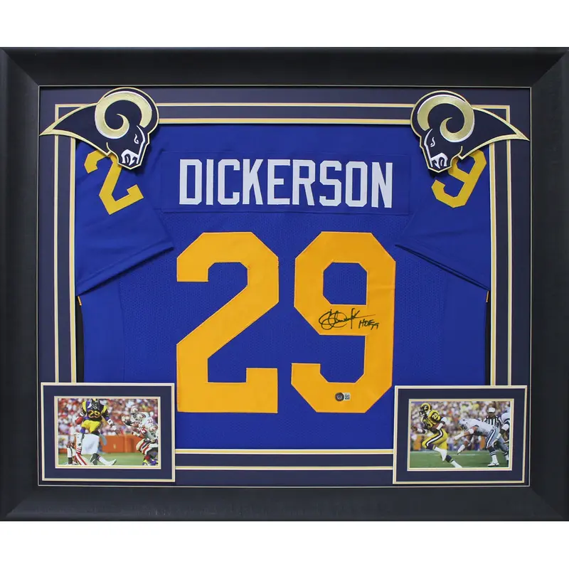 Eric Dickerson "HOF 99" Signed Blue Pro Style Framed Jersey Signed On #9 BAS Wit