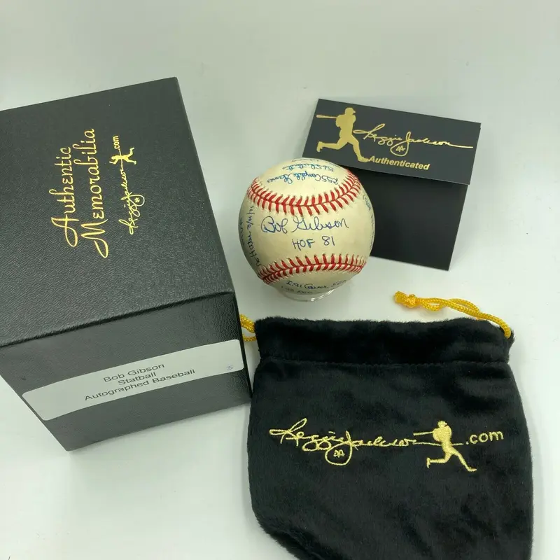 Bob Gibson Signed Heavily Inscribed Career STAT Baseball Reggie Jackson COA