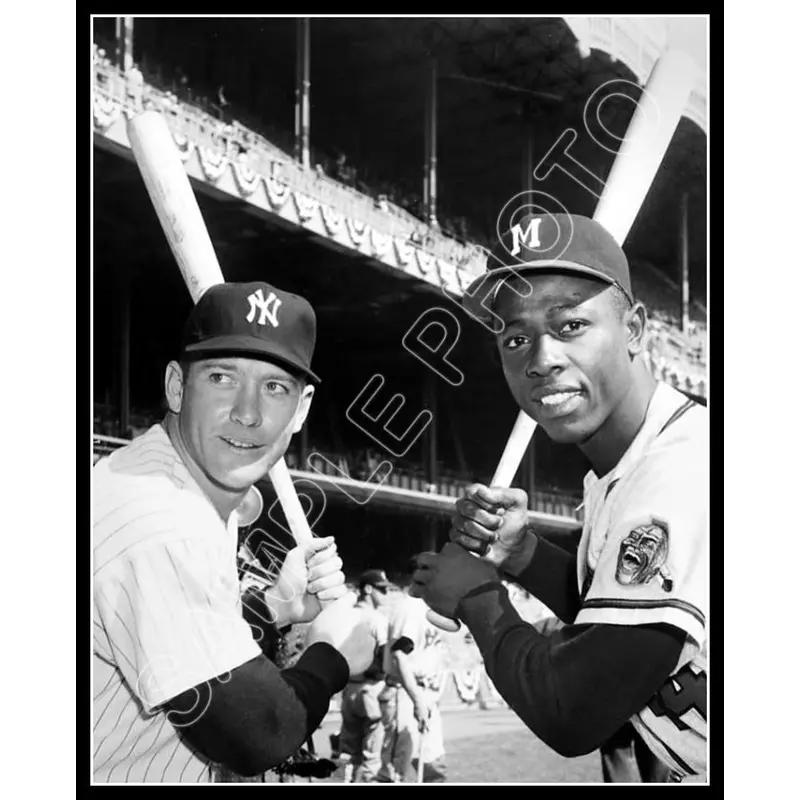 Mickey Mantle Hank Aaron 8X10 Photo - 1958 Topps Card Yankees Braves - 1864
