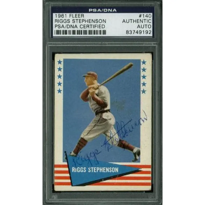 Cubs Riggs Stephenson Authentic Signed Card 1961 Fleer #140 PSA/DNA Slabbed