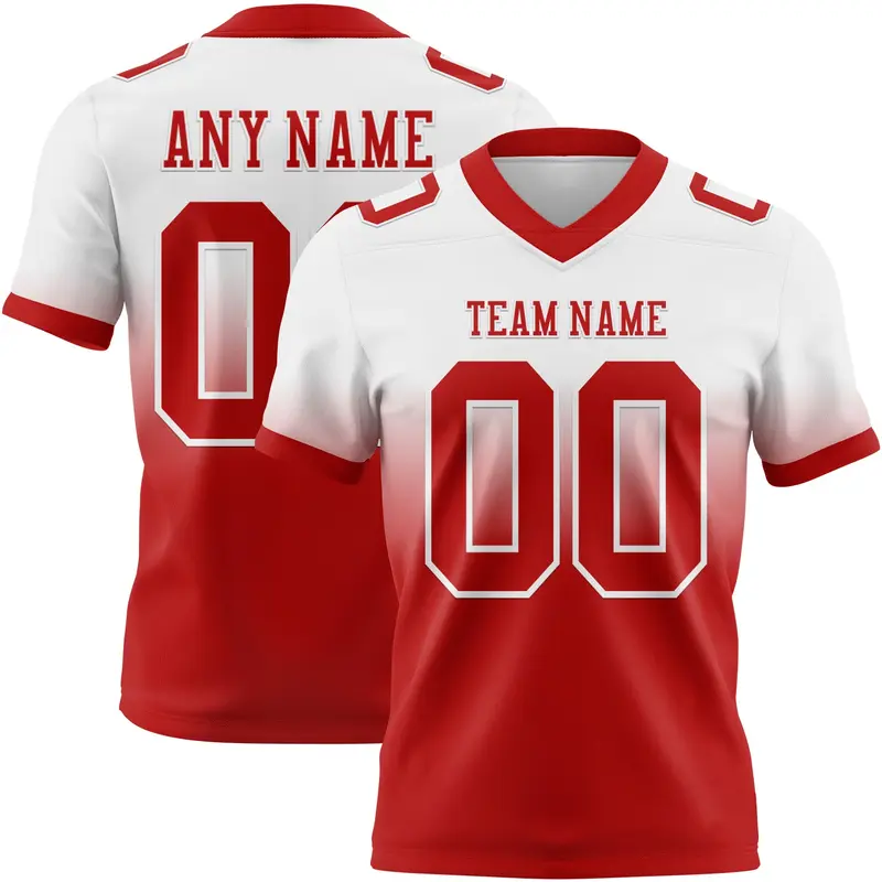 Custom White Red Mesh Authentic Fade Fashion Football Jersey