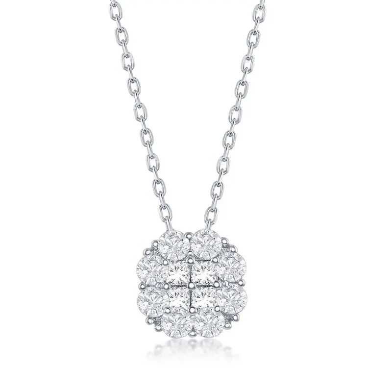 Sterling Silver Flower Design Cubic Zirconia Necklace