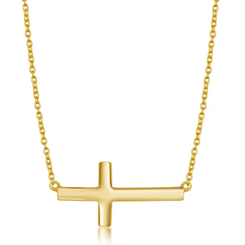 Sterling Silver Sideways Cross Necklace - Gold Plated