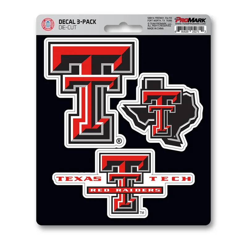 Texas Tech University Decal 3-pk