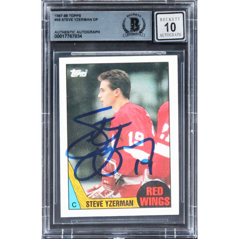Red Wings Steve Yzerman Signed 1987 Topps #56 Card Auto 10! BAS Slabbed