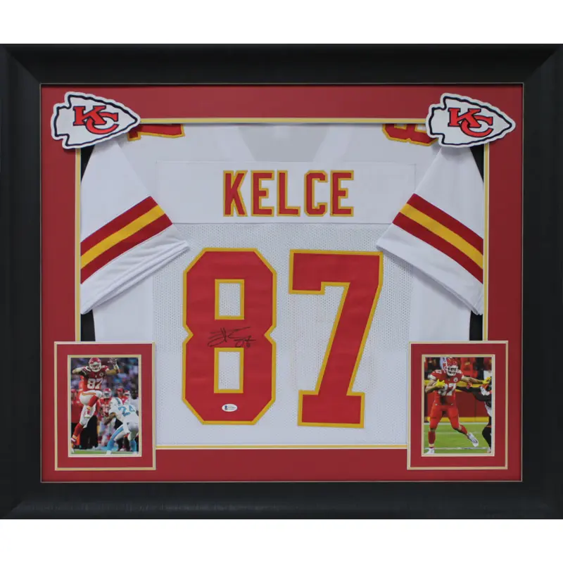 Travis Kelce Authentic Signed White Pro Style Framed Jersey BAS Witnessed