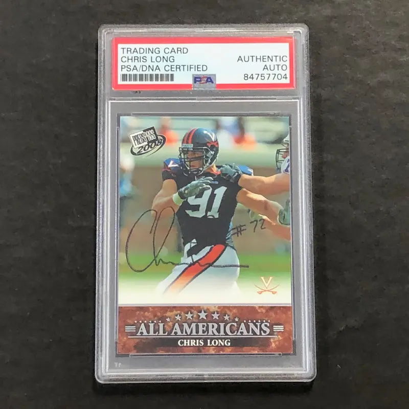 2008 Press Pass #80 Chris Long Signed Card AUTO PSA Slabbed