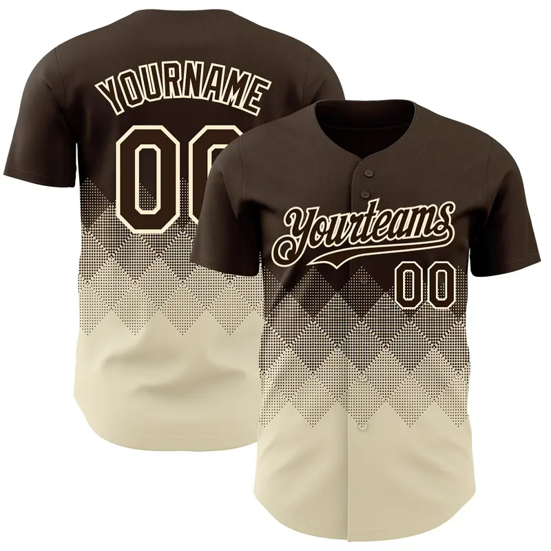Custom Brown Cream 3D Gradient Square Shape Authentic Baseball Jersey