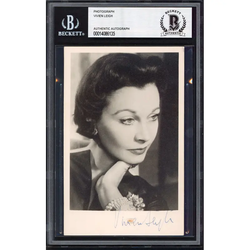 Vivien Leigh Gone with the Wind Signed Black & White 3.5x5.5 Photo BAS Slabbed
