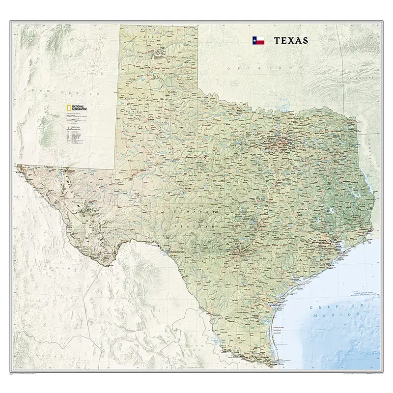 Map of TEXAS National Geographic Classic Edition 38x40 Wall Map Poster - NG Maps