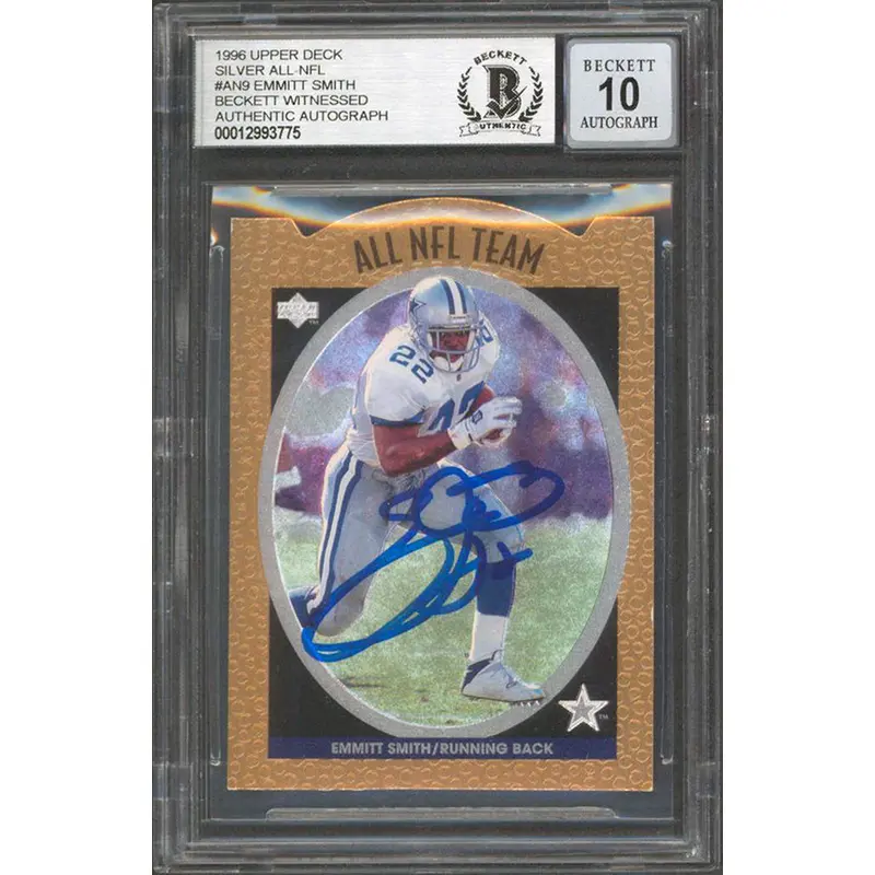 Cowboys Emmitt Smith Signed 1996 UD Silver All-NFL #AN9 Card Auto 10! BAS Slab