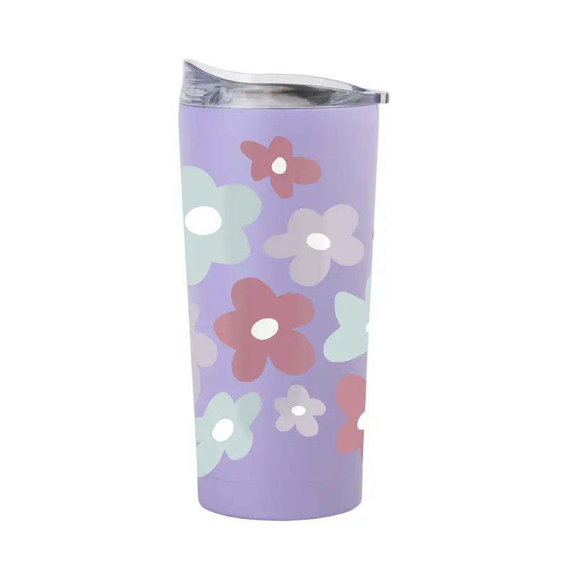Spring 20oz Repeating Colorful Flowers Lavender Powder Coat Tumbler