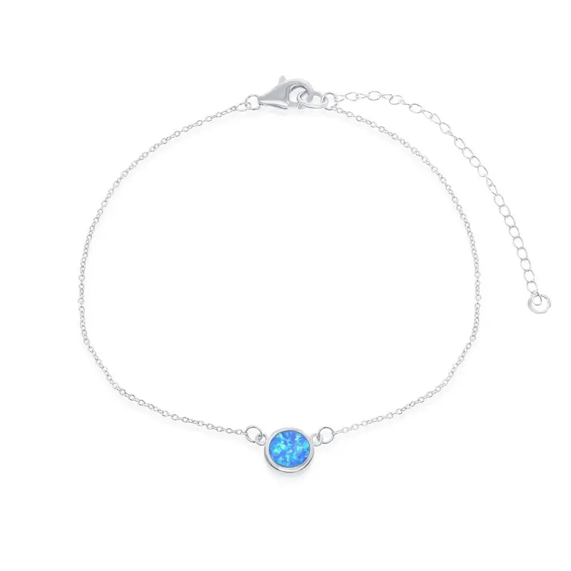 Sterling Silver Blue Inlay Opal Disc Choker