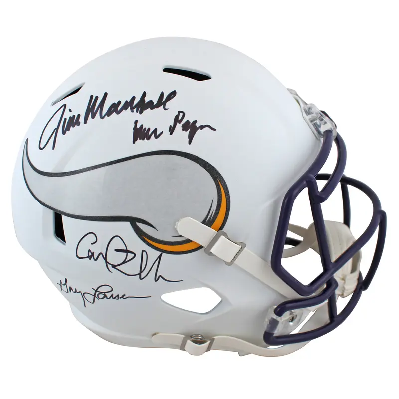 Vikings Purple People Eaters (4) Signed Flat White F/S Speed Rep Helmet BAS Wit