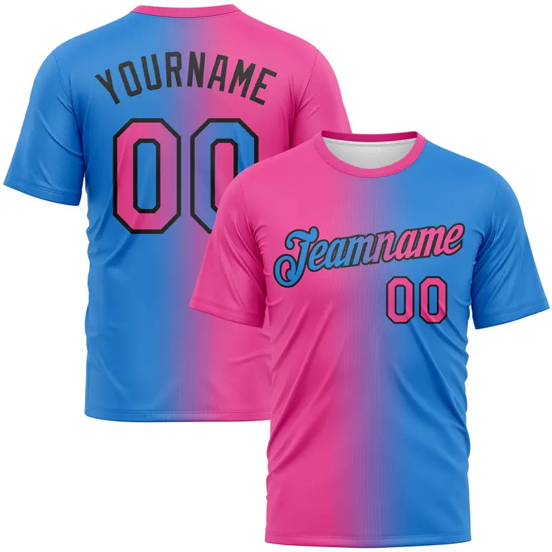 Custom Powder Blue Pink-Black Gradient Fashion Performance T-Shirt