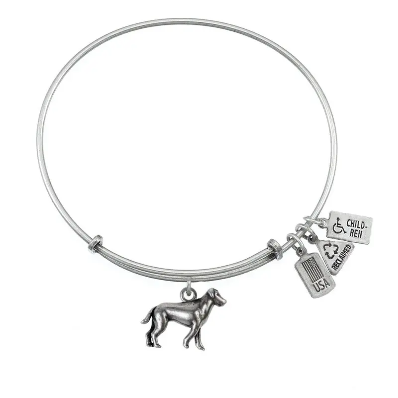 Wind & Fire - 3D Dog Charm Expandable Bracelet - Silver Tone