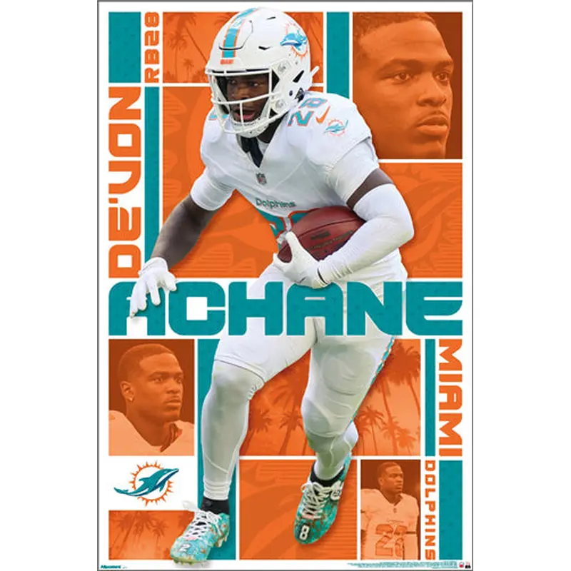 De'Von Achane "Dynamo" Miami Dolphins NFL Football Wall Poster - Costacos 2025