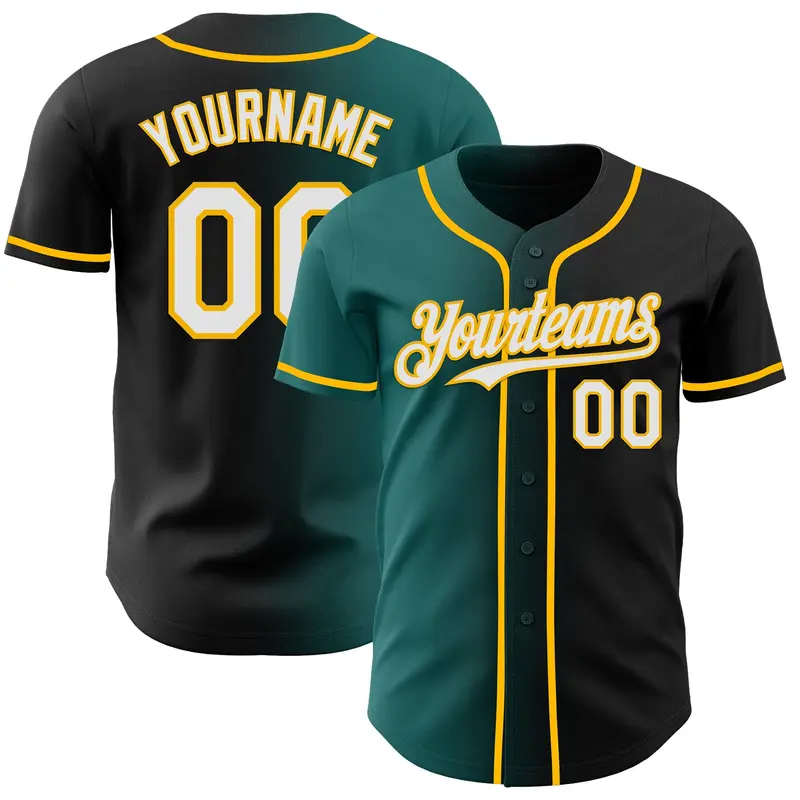 Custom Black White Teal-Gold Authentic Gradient Fashion Baseball Jersey