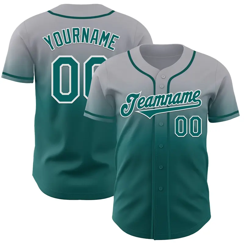 Custom Gray Teal-White Authentic Fade Fashion Baseball Jersey